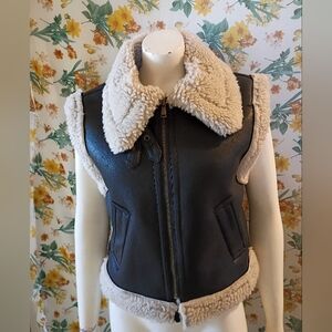 Love Tree Black and Cream Shearling Vest
